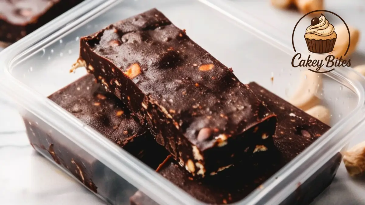 Cottage cheese fudge bars arranged in a food container, ready for snacking—illustrating an easy, healthy, and delicious protein-packed dessert.
