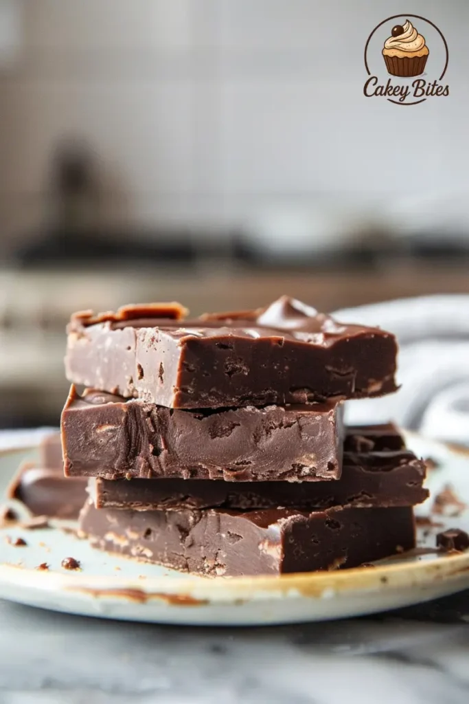 Stack of creamy cottage cheese fudge bars—showing how this ingredient makes rich, smooth, and protein-packed desserts. Stack of cottage cheese fudge bars on parchment paper, showcasing their creamy texture and rich chocolate layers—demonstrating why cottage cheese is perfect for this dessert.