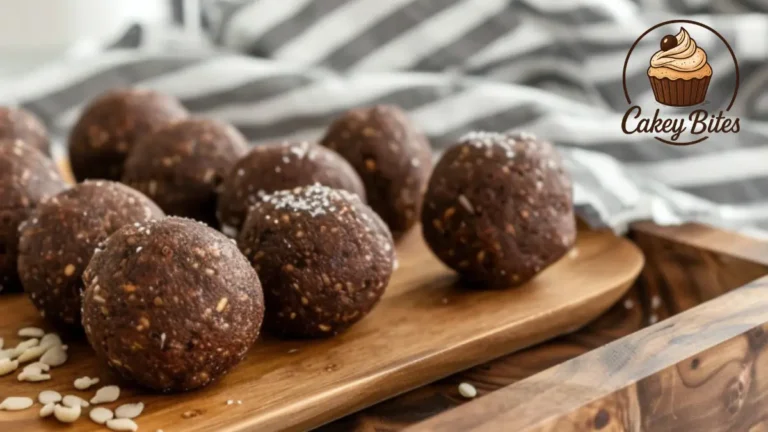 Chilled date brownie balls served on a wooden tray near a glass of milk—ready to enjoy as a healthy, naturally sweet treat.