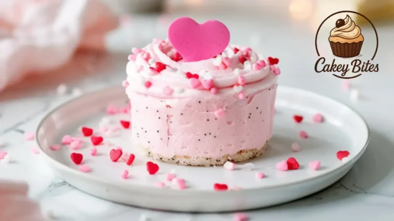 Mini bento cake on a white plate, decorated with pink buttercream flowers—showcasing a cute, custom, and delicious homemade bento cake.
