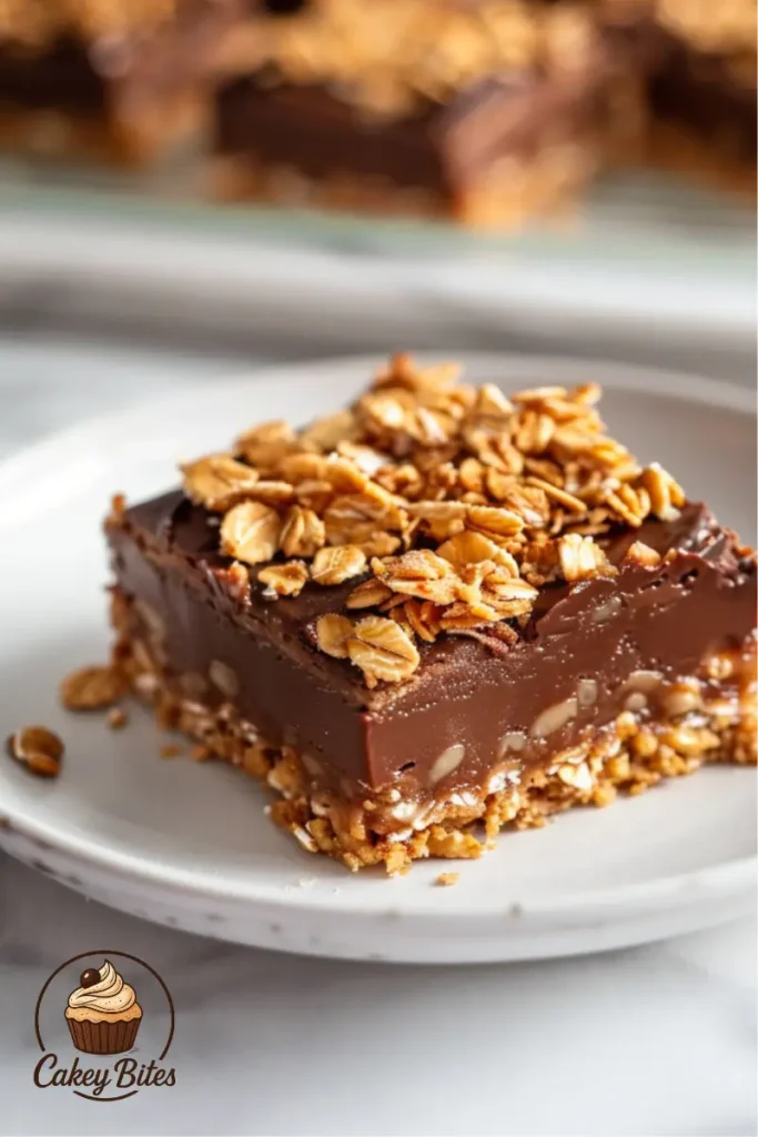 Layered oatmeal fudge bars with a chewy oat crust and chocolate fudge center—representing a delicious baking memory. Close-up of layered oatmeal fudge bars showing a chewy oat base and rich chocolate fudge center—capturing a nostalgic homemade treat.