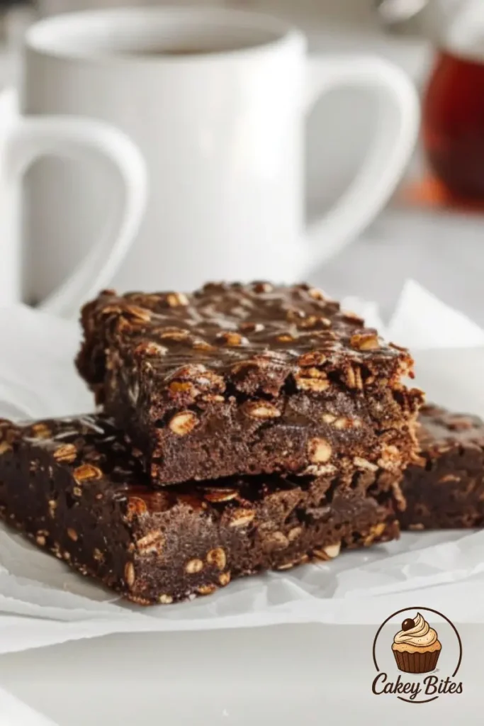 Brunch table with warm oatmeal fudge bars, coffee, and fruit—showing how to enjoy these treats like a pro. Weekend brunch table featuring warm oatmeal fudge bars served with coffee, fruit, and pastries—ideal setup for enjoying these bars like a pro.
