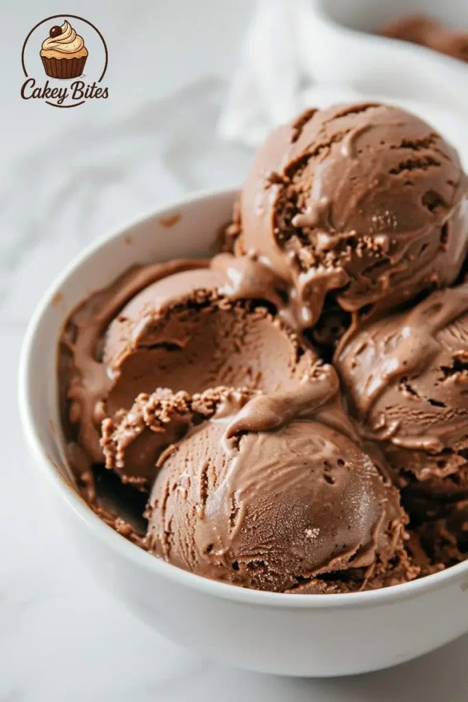 Vegan and dairy-free brownie batter ice cream with rich chocolate flavor and smooth, creamy texture—perfect for plant-based indulgence. Close-up of vegan and dairy-free brownie batter ice cream with a smooth chocolate swirl texture, highlighting its rich appearance and plant-based appeal.