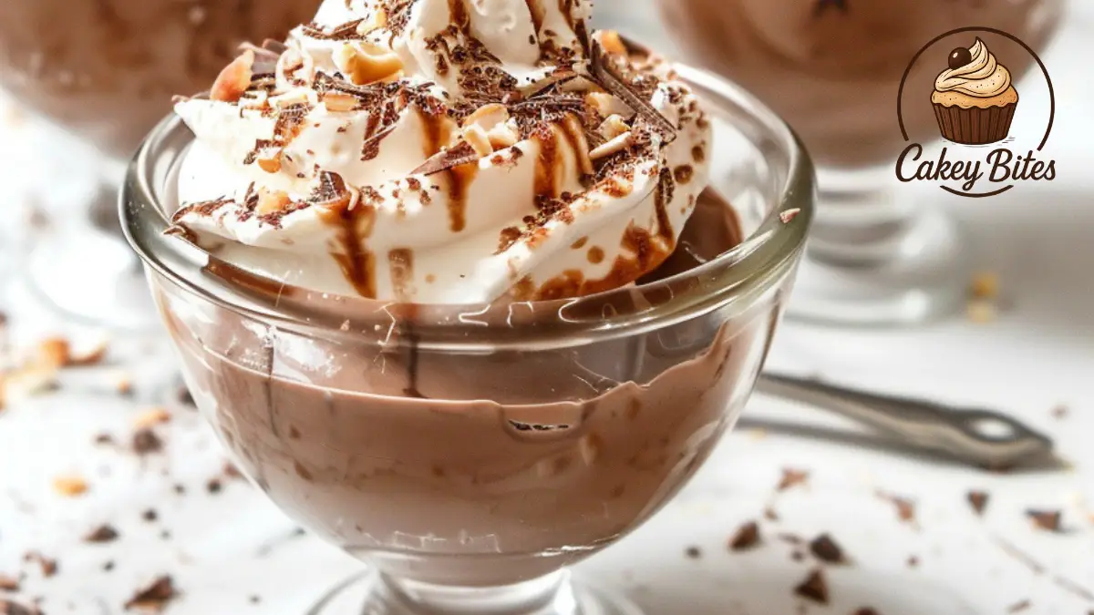 A visually striking serving of cottage cheese chocolate mousse in a clear dessert glass, topped with dark chocolate curls and styled for a gourmet presentation.