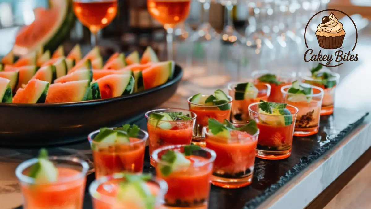 A stylish kitchen with rows of watermelon chamoy cups lined up on a white countertop, garnished with Tajín and lime for a spicy-sweet summer treat.