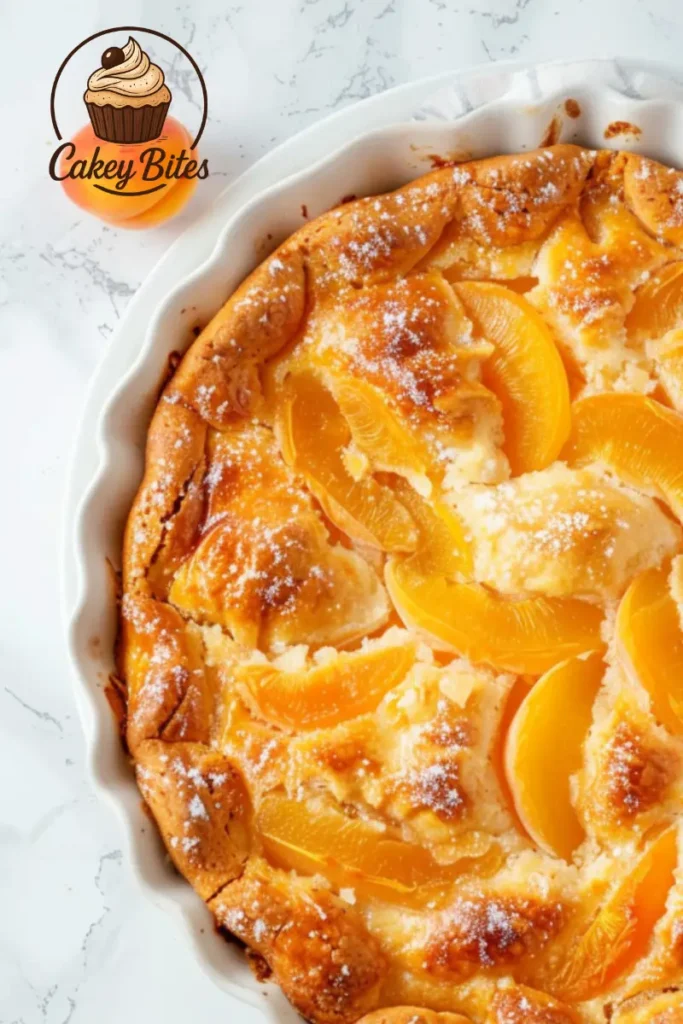 Freshly baked dump cake with apricots and almonds—golden top, bubbly fruit, and toasted almond finish. Freshly baked apricot and almond dump cake in a glass baking dish, showcasing golden crust, bubbly fruit, and toasted almond topping.