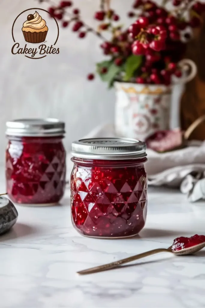 Final step of the mulberry jam recipe – sealed jars cooling to ensure safe and long-term preservation. Freshly sealed jars of mulberry jam cooling on white marble, illustrating the final step in the mulberry jam recipe preservation process.