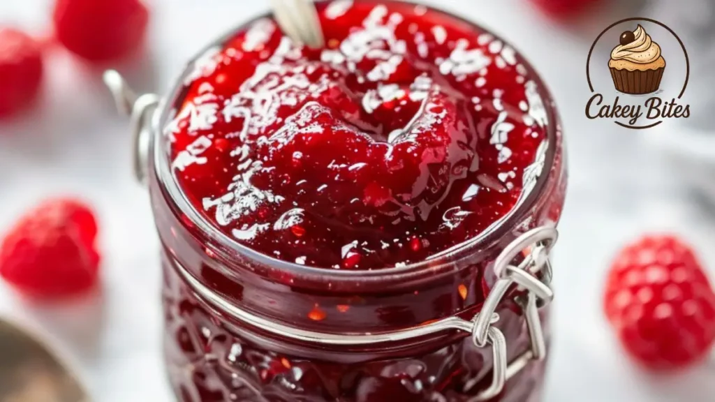 A vibrant jar of freshly made Sure Jell Strawberry Jam cooling on a marble countertop, showcasing its rich red color and smooth texture—perfect for beginner jam makers.