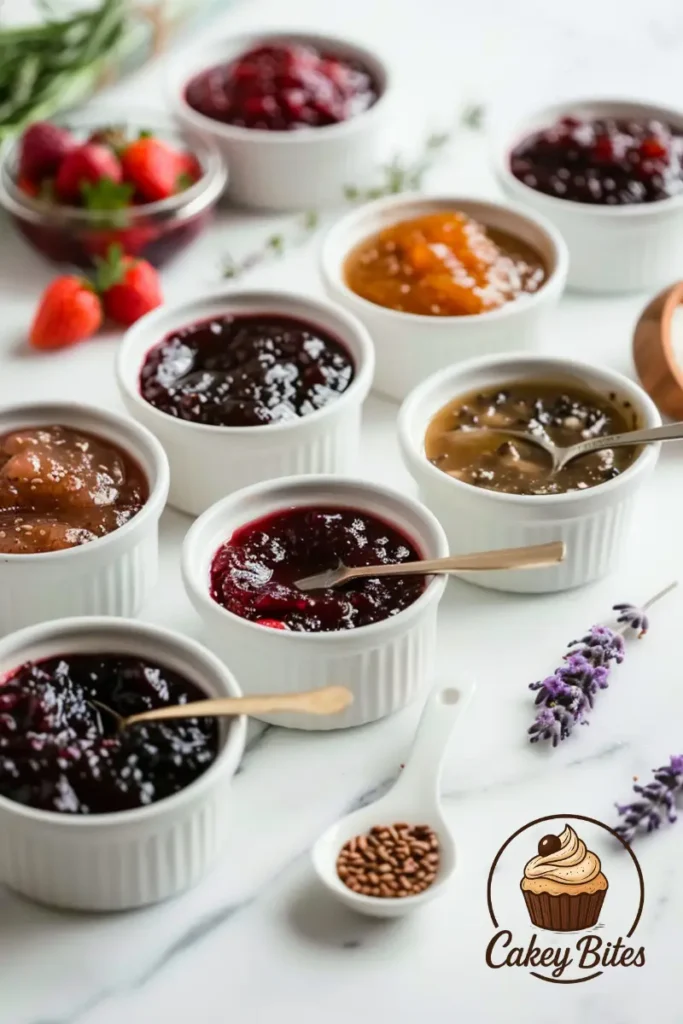 Creative flavor ideas for your Sure Jell Strawberry Jam Recipe, featuring customizations like spicy cinnamon, vanilla bean, and citrus zest. An image showcasing assorted jars of Sure Jell Strawberry Jam in creative flavors like spicy cinnamon, vanilla bean, and citrus zest, highlighting customizable variations of the classic recipe.
