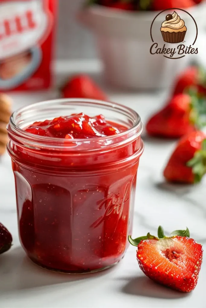 Step-by-step homemade Sure Jell strawberry jam recipe preparation with fresh strawberries and sugar for the perfect set. Fresh strawberries being hulled for Sure Jell jam recipe