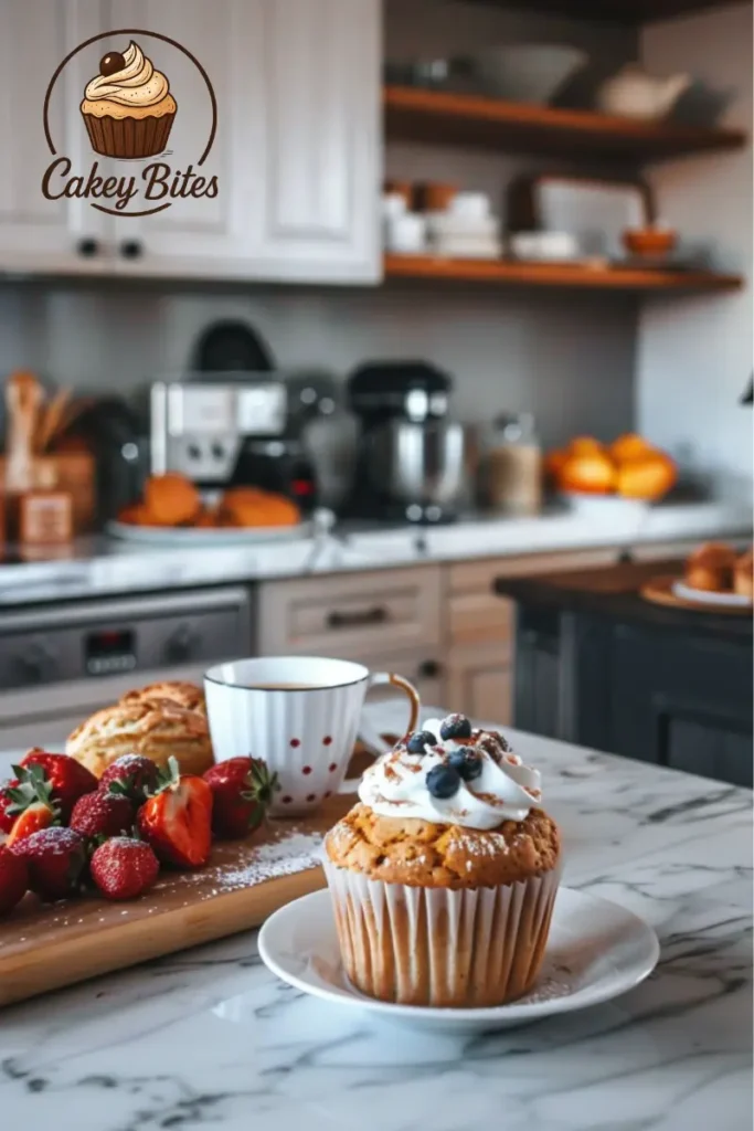 A cozy breakfast moment with Buffin Muffins, coffee, and Greek yogurt — showing the stories, recipes, and choices behind this beloved hybrid. A cozy breakfast setup featuring Buffin Muffins served with coffee and Greek yogurt, illustrating the lifestyle appeal, versatility, and personal choices around this muffin-croissant hybrid.
