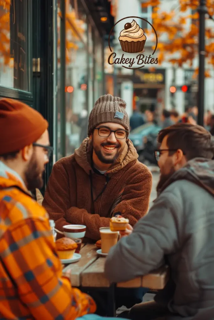 A group of three men casually chatting and laughing together, representing the playful way the term "Stud Muffins" is used in daily conversations.